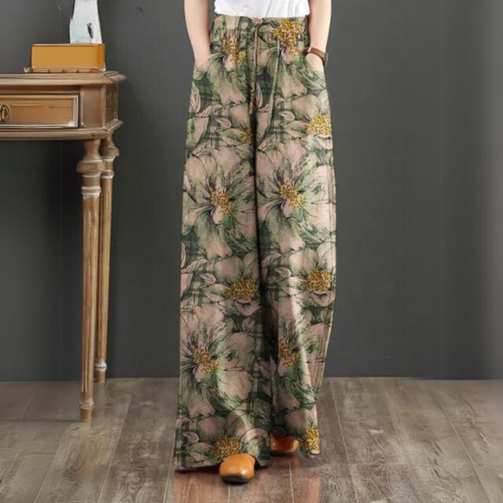 Feija | Floral Print Wide-Leg Summer Trousers