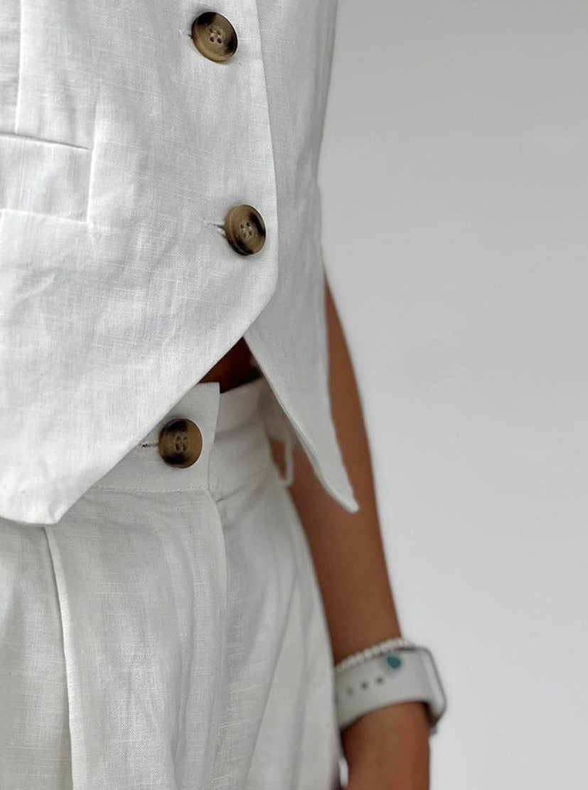 Josa | Women's Linen Two-Piece Set – Button-Up Blouse & Shorts