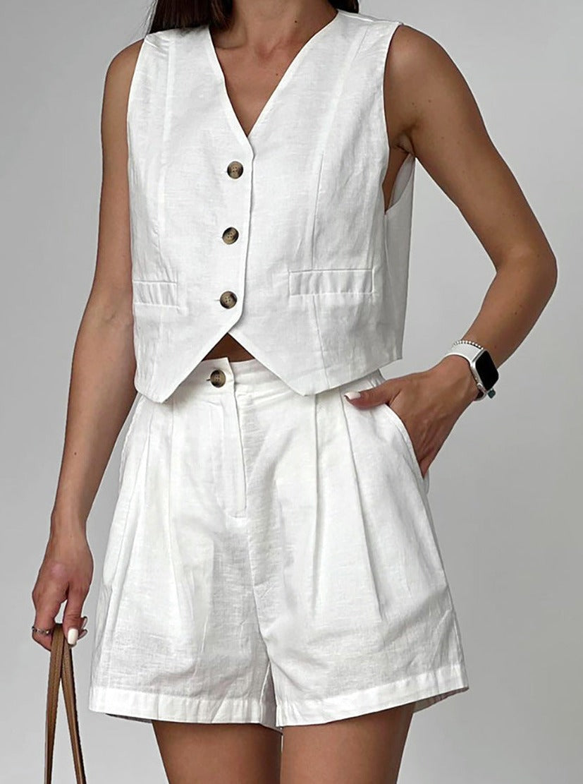Josa | Women's Linen Two-Piece Set – Button-Up Blouse & Shorts