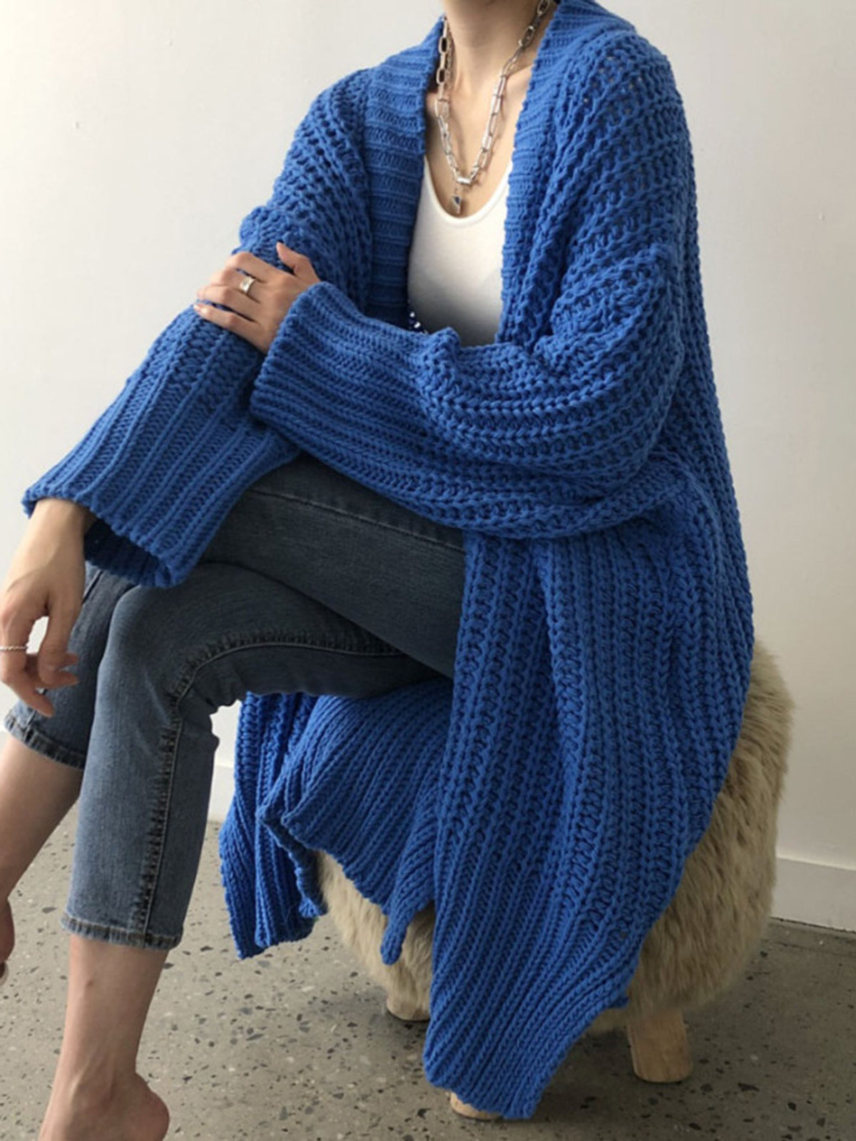 Oriana | Women's Oversized Blue Knit Cardigan - Cozy and Casual