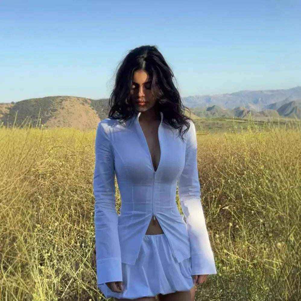 Ams | Custom-Fit Blouse with Zipper Detail