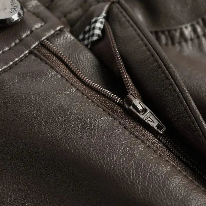 Stacia | Chic High-Waisted Faux Leather Trousers for Women – Comfortable Wide Fit