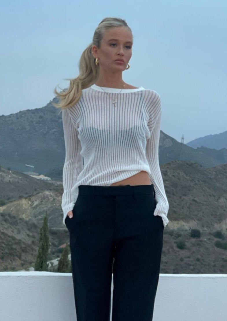 Rylee | Long Sleeve Ribbed Knit Top with Ladder Detail