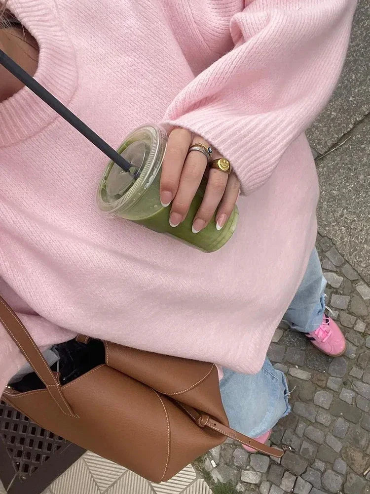 Fleurine | Elegant Pink Knit Sweater