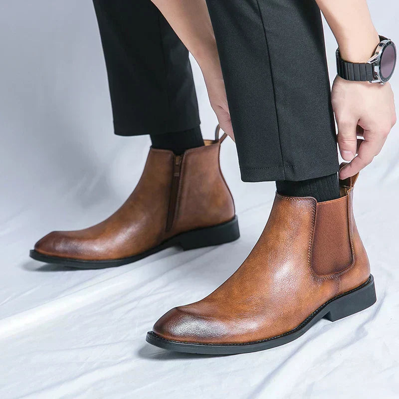Nathan™ - Stylish Leather Chelsea Boots with Zipper Detail