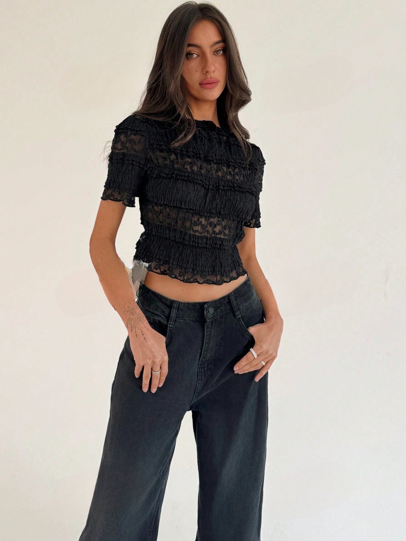 Dorita | Elegant Lace Crop Top with Sheer Accents