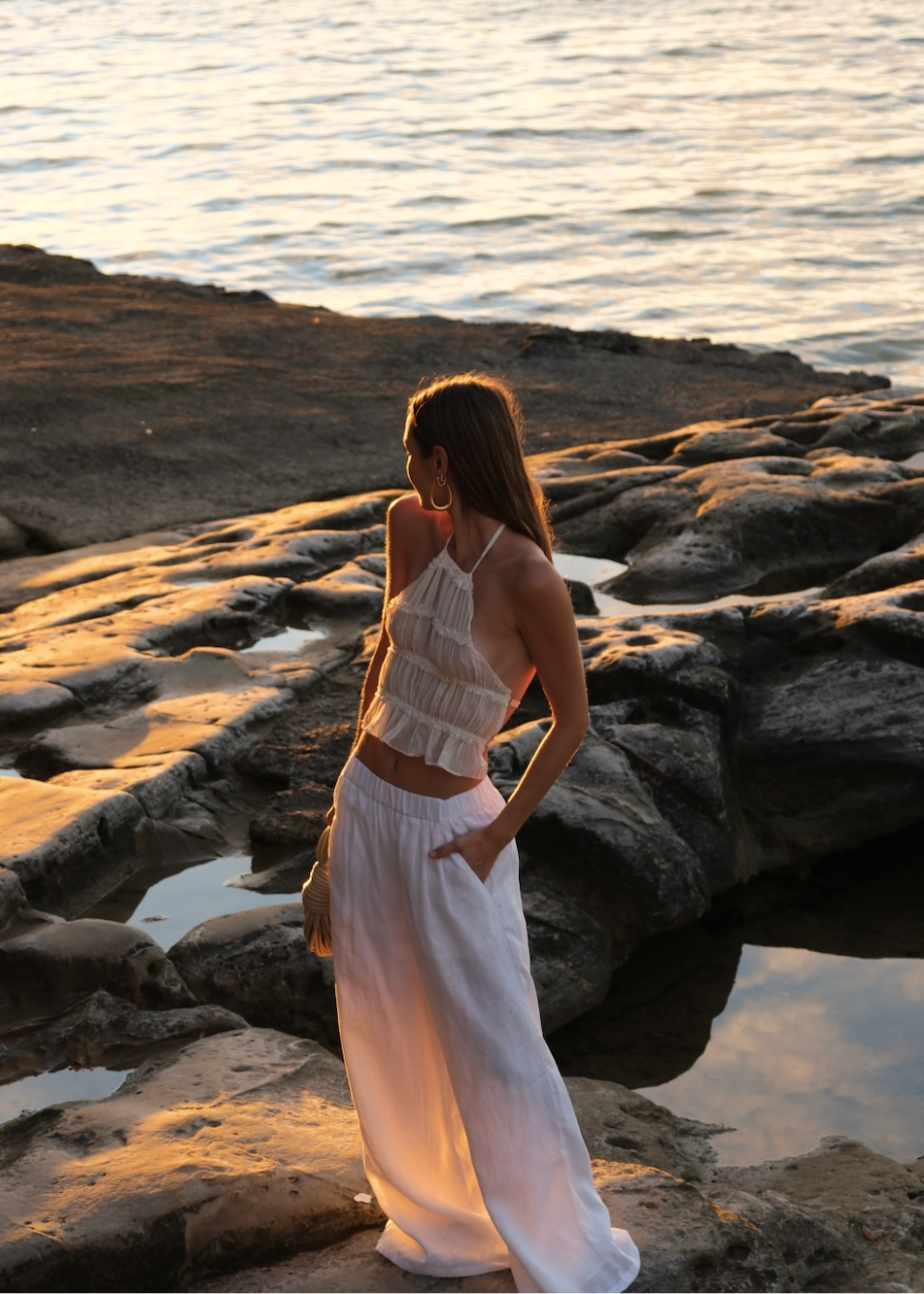 Roma | Women's White Low-Waist Palazzo Pants for Summer