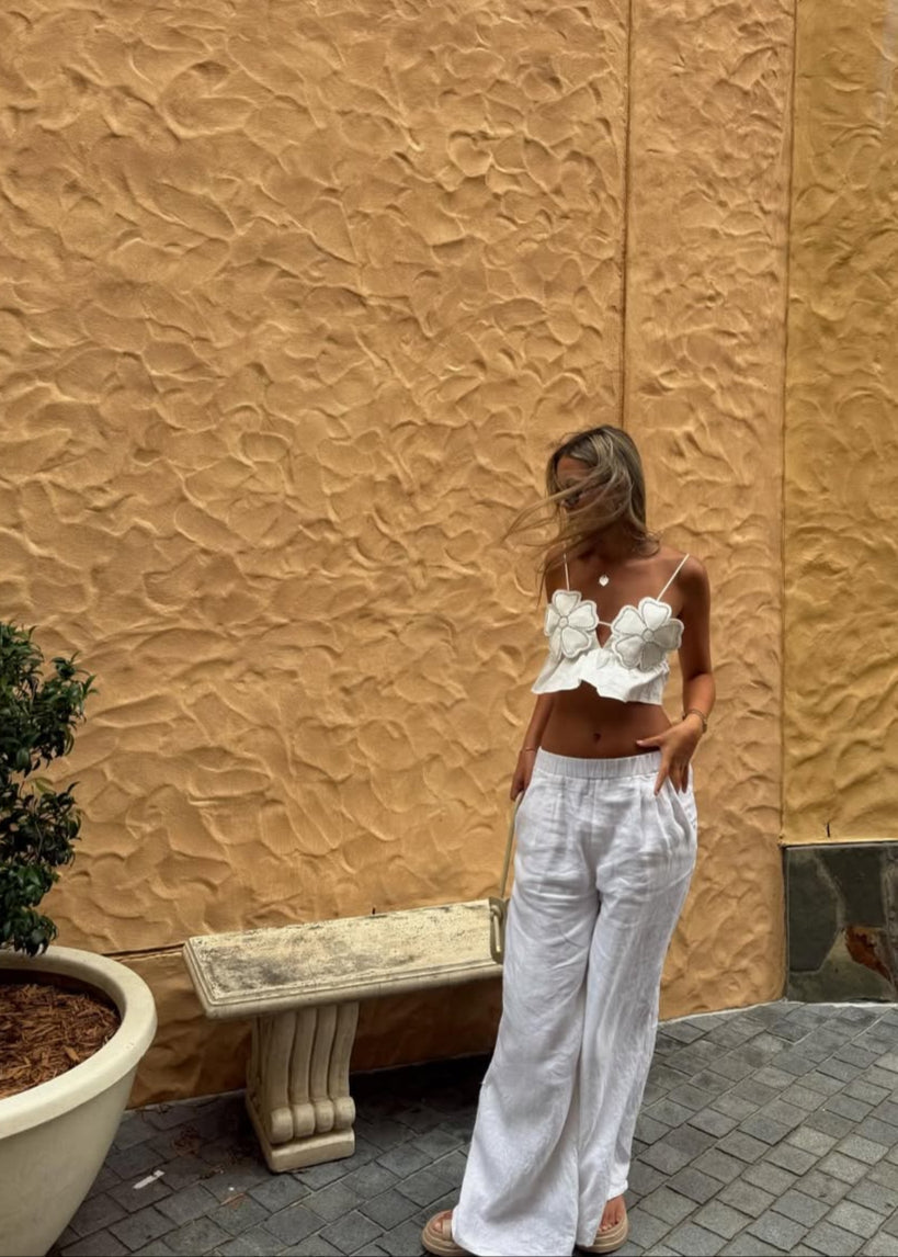 Roma | Women's White Low-Waist Palazzo Pants for Summer