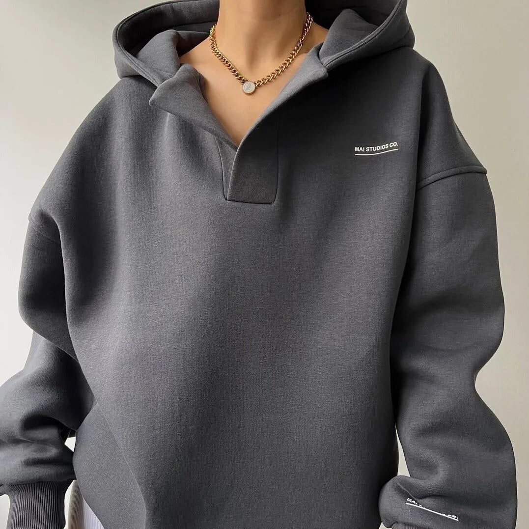 Mai Women's V-Neck Casual Hoodie - Soft, Trendy, and Breathable Fabric