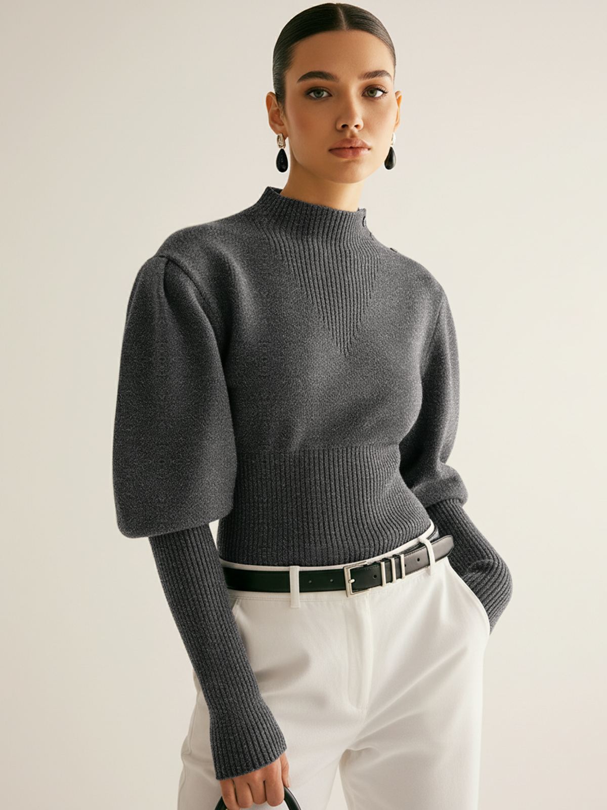 Myka | Cropped Women's Sweater with Puff Sleeves - Cozy Knitted Design