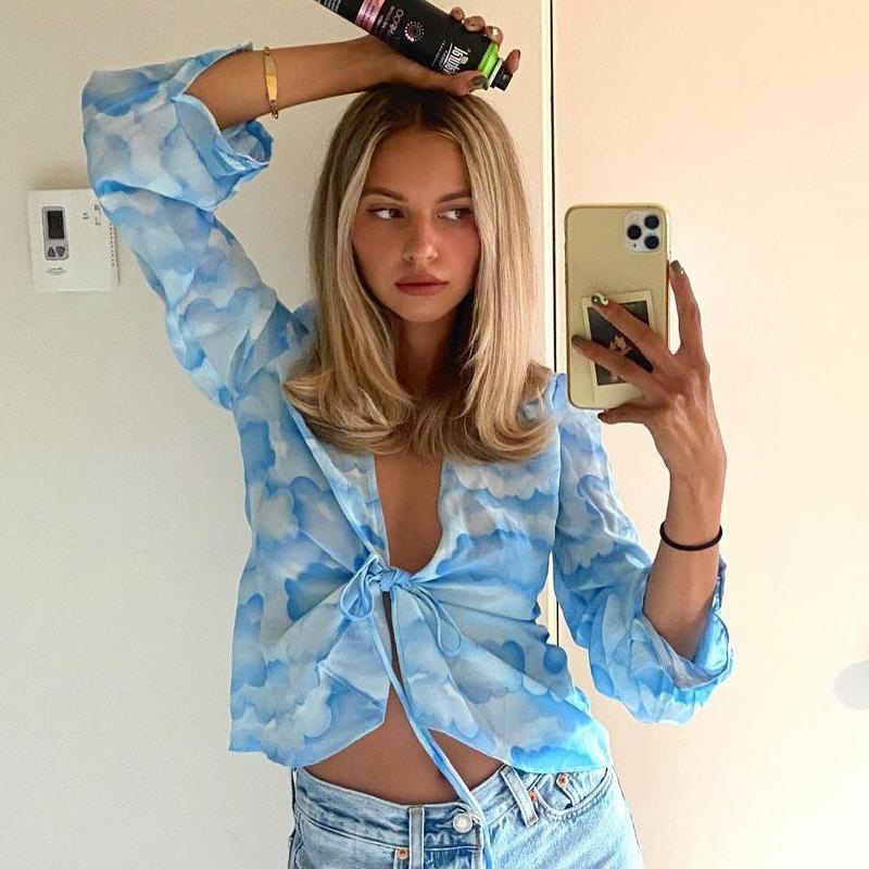 Abbey | Women's Lightweight Viscose Blouse with Cloud Print - Perfect for Summer