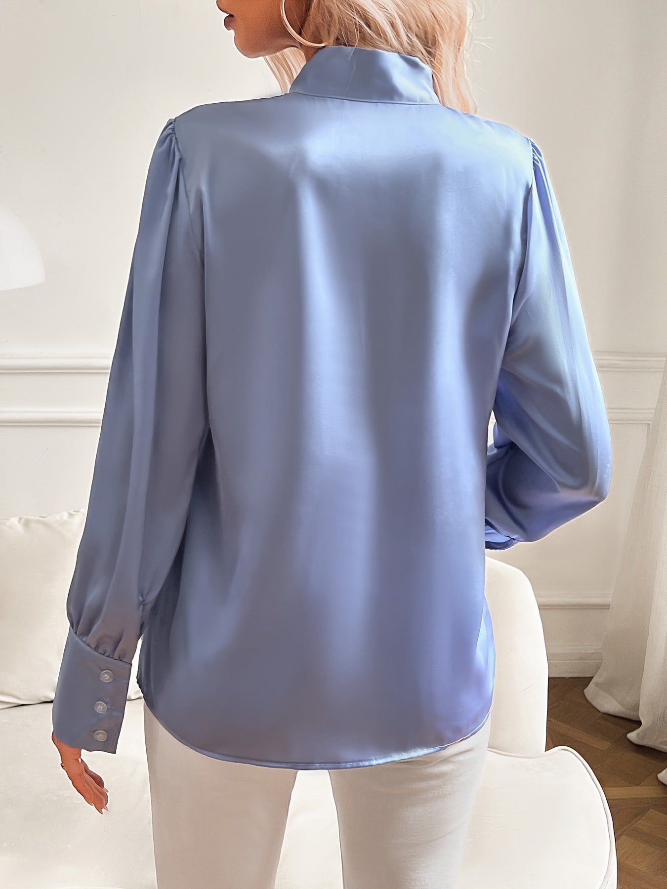 Elegant Satin Tie Neck Blouse for Women with Stylish Sleeves