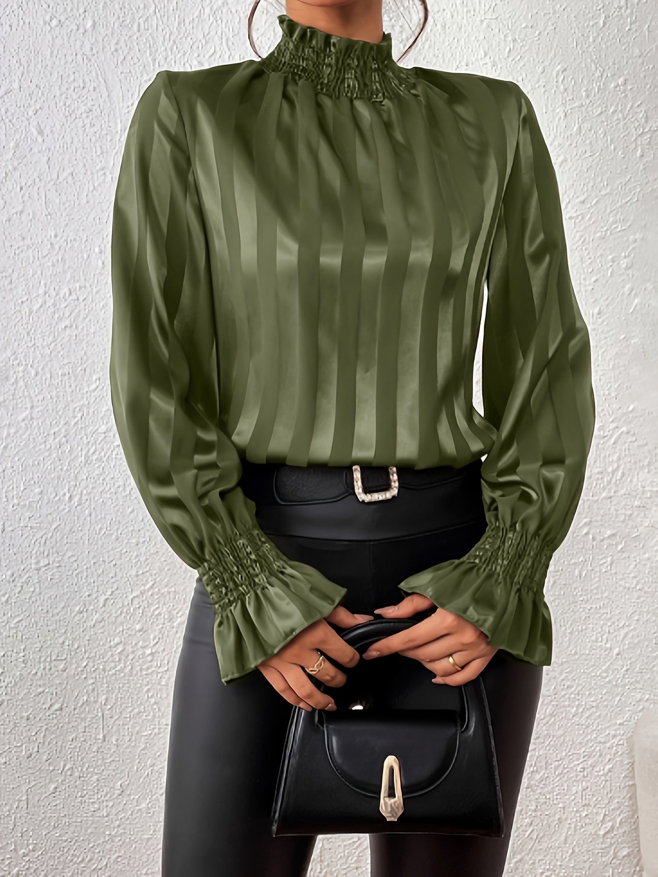 Chic Long Sleeve Satin Striped Blouse for Women