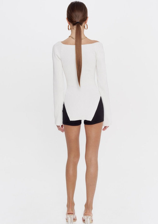 Joy-Ann | Beige Square Neck Knitted Bodysuit