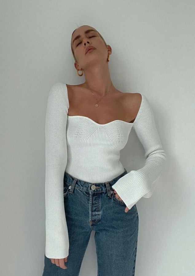 Joy-Ann | Beige Square Neck Knitted Bodysuit